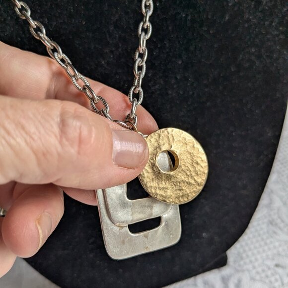 Gold and Silver Metal Geometric Necklace - Picture 2 of 10